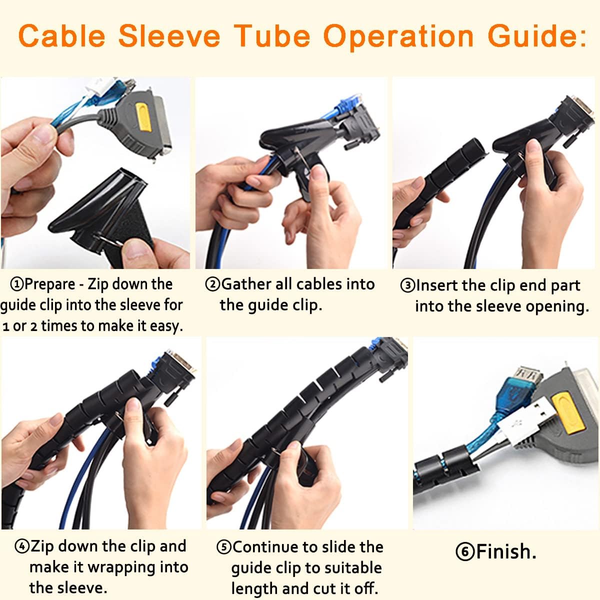 Expandable Coil Cable Sleeve with Spring Loaded Tool and Heat Resistant Material, 2 Meters