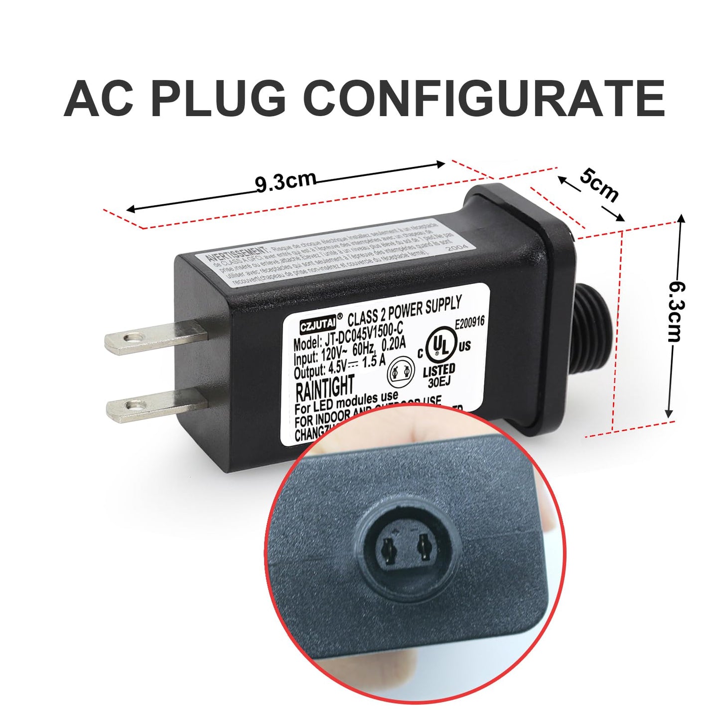 4.5V Power Adapter with 1.5A Constant Output and Overload Protection for Decorations