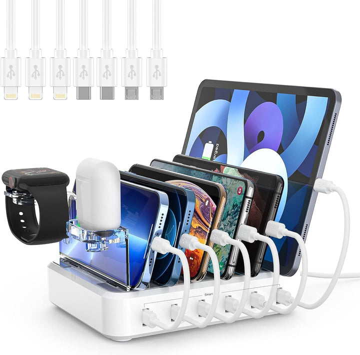 Multiple Device Fast Charging Station with 6-Port USB Organizer