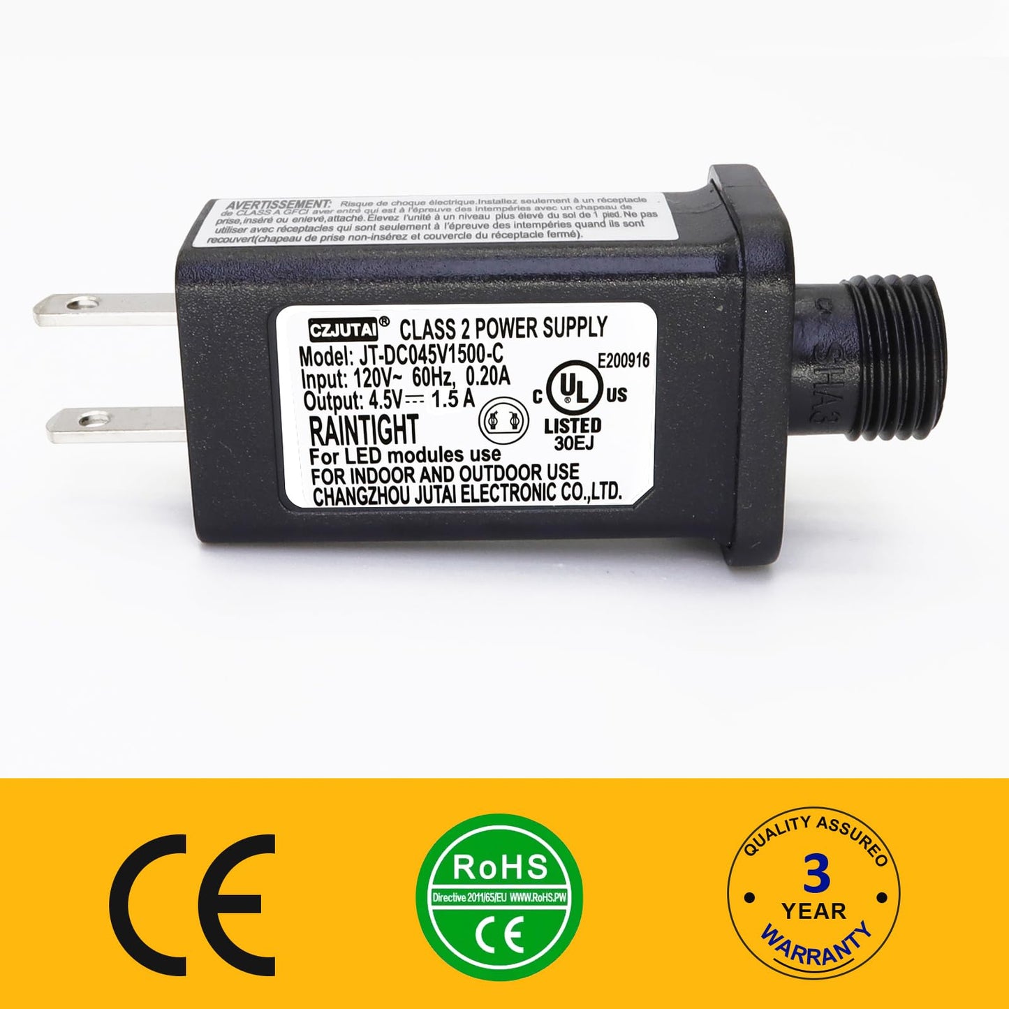 4.5V DC Power Adapter with IP44 Weather Resistance and 1.5A Output for Outdoor Displays