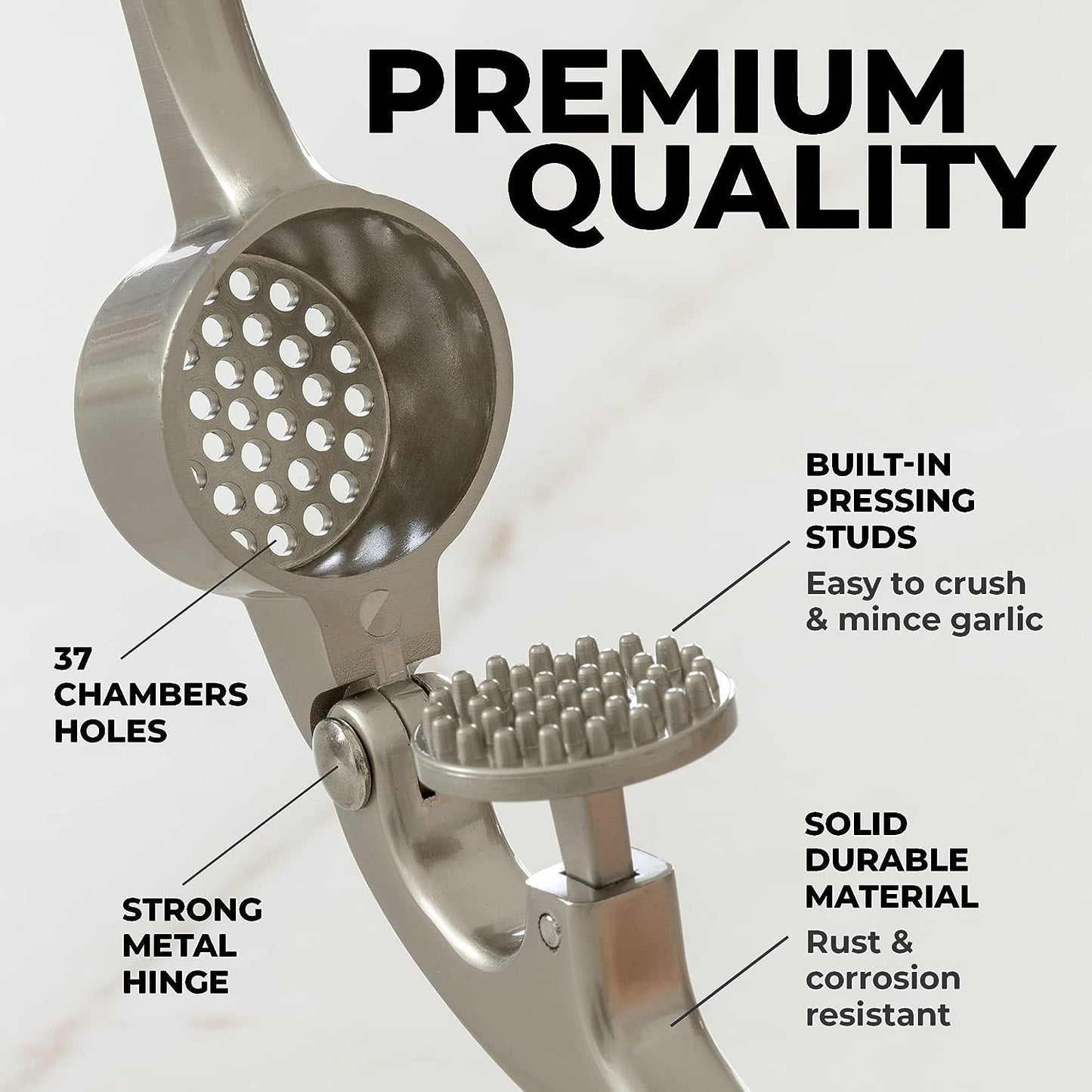 Handheld Garlic Press with 37 Precision Holes and Ergonomic Grip