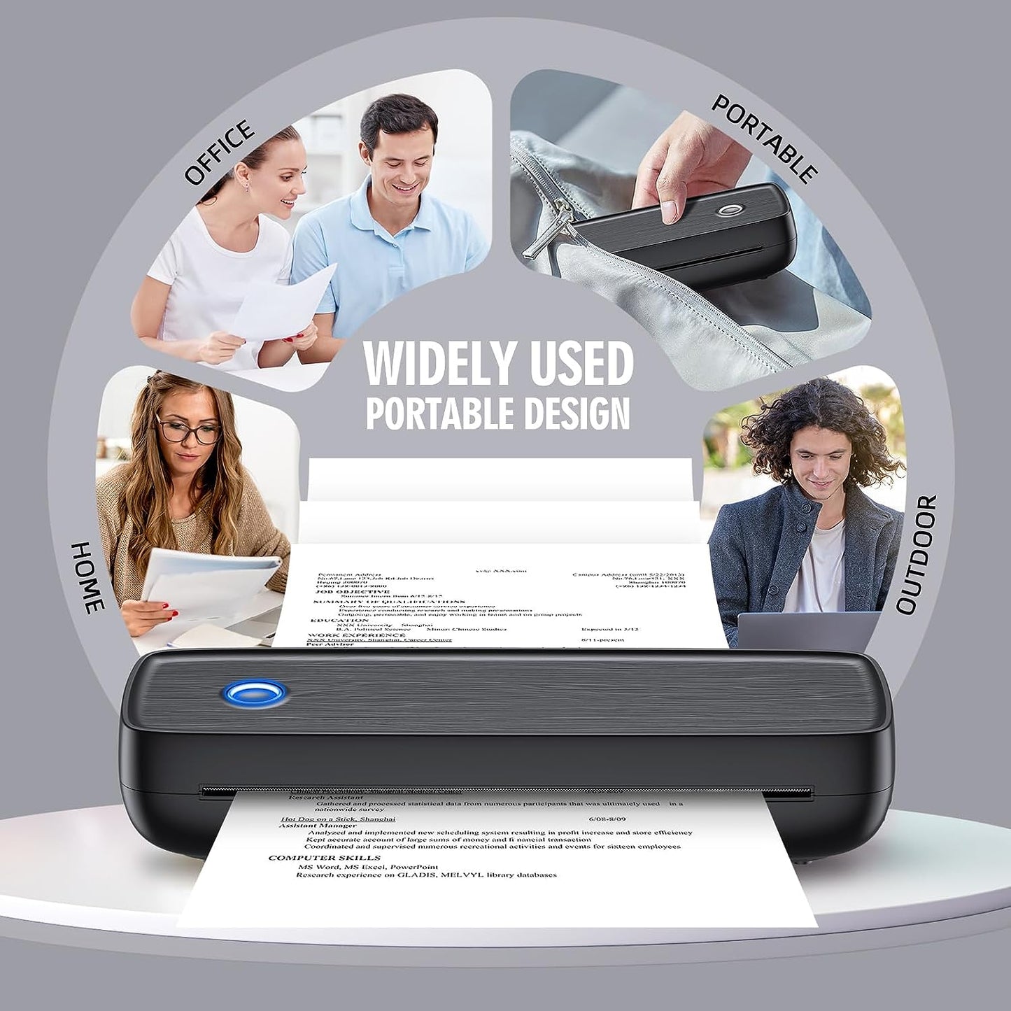 Portable Thermal Printer with Wireless Connectivity and 600-Sheet Battery
