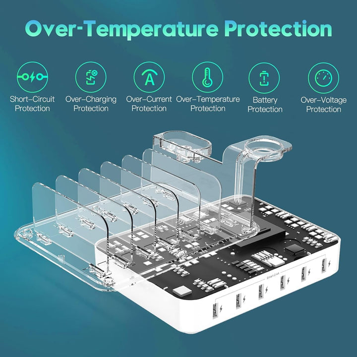 Multiple Device Fast Charging Station with 6-Port USB Organizer