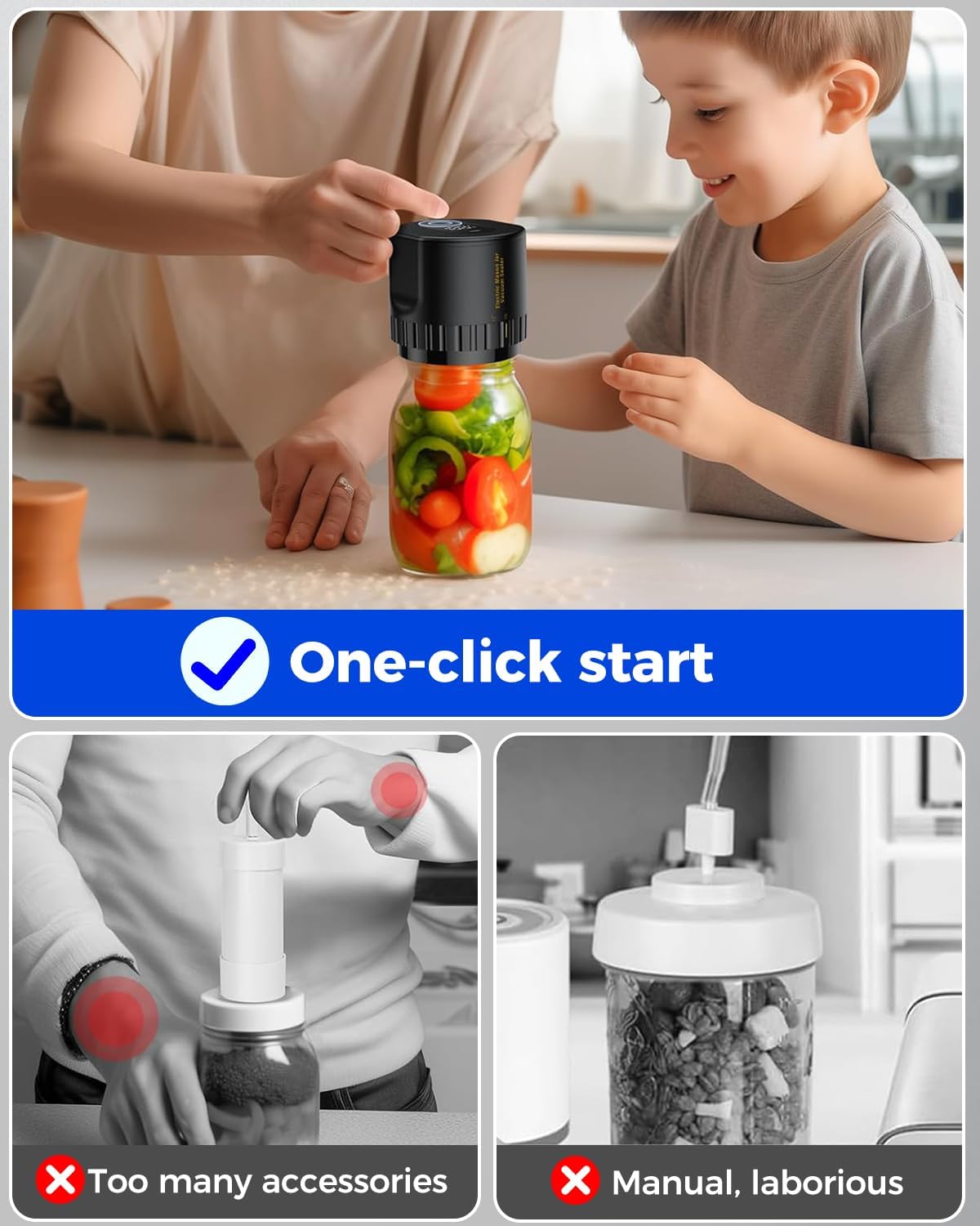 Jar Vacuum Sealer with Rechargeable Pump and 10 Sealing Lids, for 3.4in Jars
