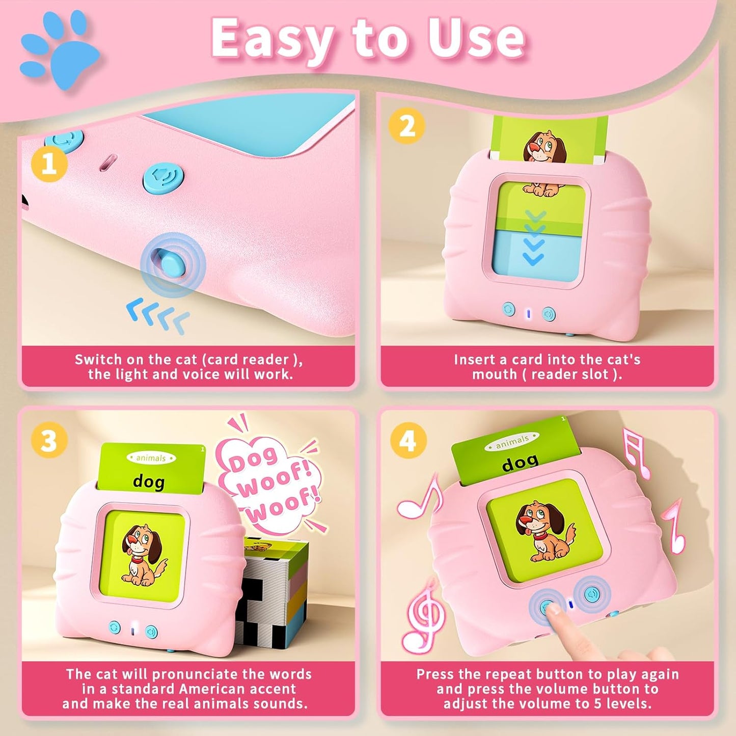 Audio Flash Card Speaker with 112 Double-Sided Cards and Sound Effects