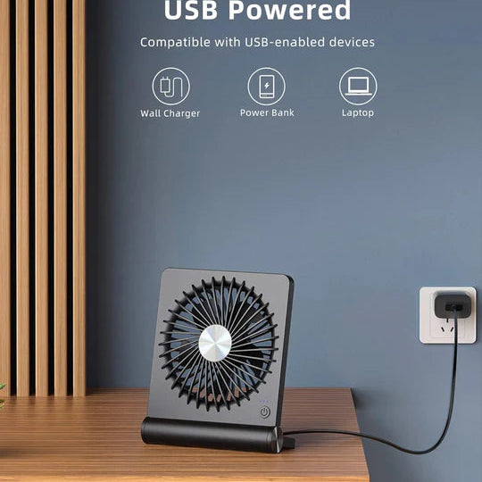 Small Desk Fan, Ultra Quiet USB Fan with 3 Speed Levels and 220° Pivoting Head