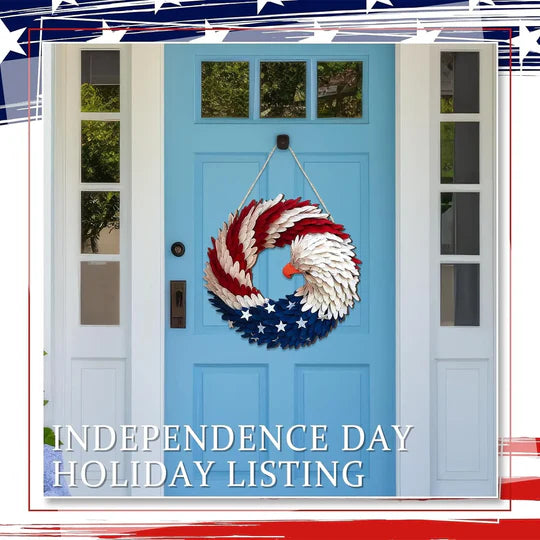 sjbackyard Eagle Wreath Patriotic Wooden Door Sign