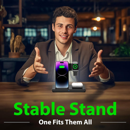 3 in 1 Wireless Charger Stand for iPhone, Apple Watch and AirPods Fast Charging Dock