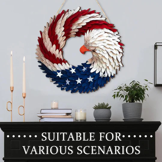 sjbackyard Eagle Wreath Patriotic Wooden Door Sign