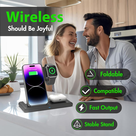 3 in 1 Wireless Charger Stand for iPhone, Apple Watch and AirPods Fast Charging Dock