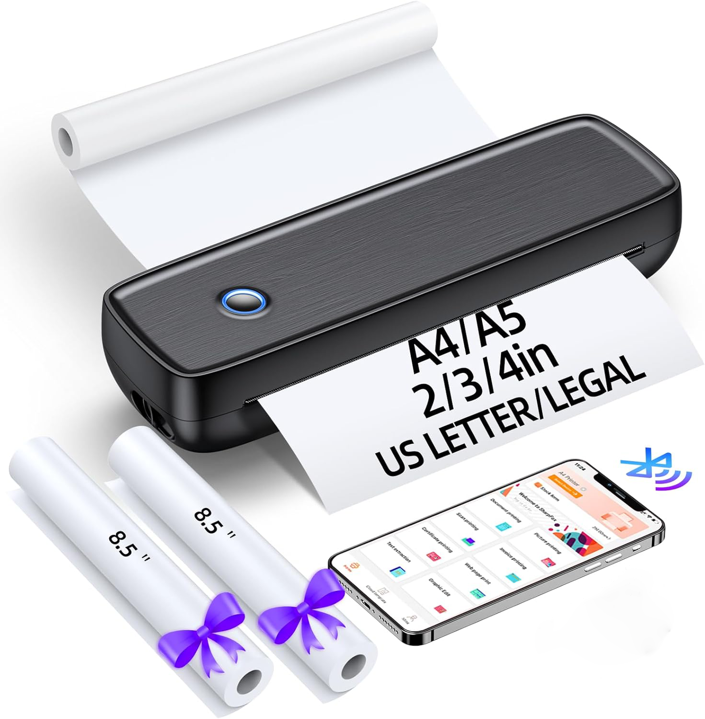 Portable Thermal Printer with Wireless Connectivity and 600-Sheet Battery