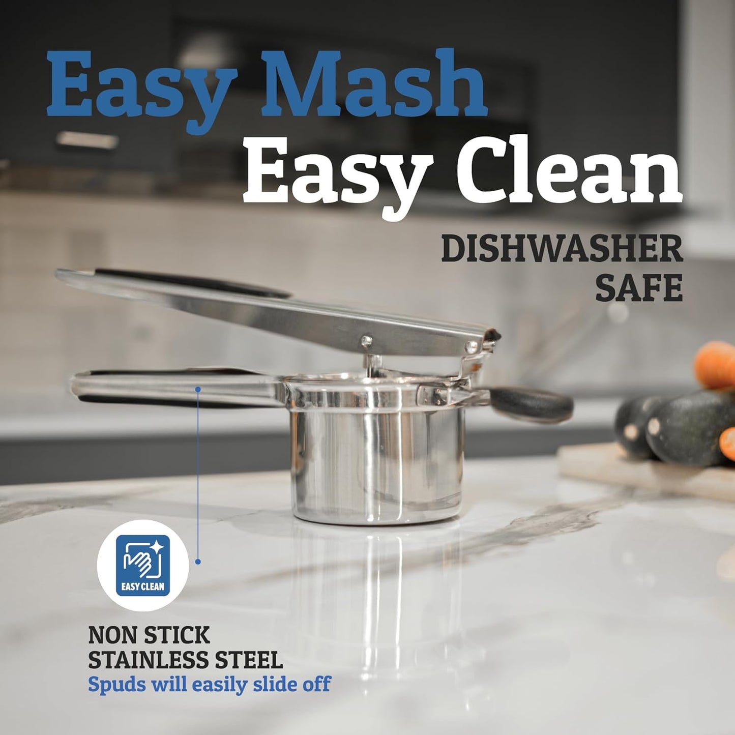 Stainless Steel Ricer with Silicone Grip Handles and 15oz Deep Basket
