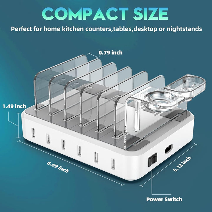 Multiple Device Fast Charging Station with 6-Port USB Organizer