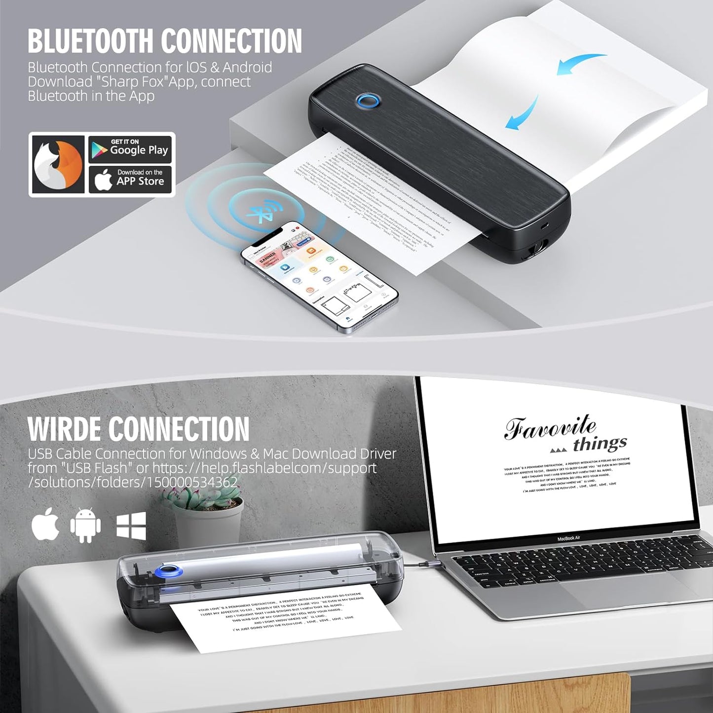 Portable Thermal Printer with Wireless Connectivity and 600-Sheet Battery