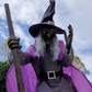 Cloth Flying Witch Decoration with Ground Stake and Broom, 6-Foot Height