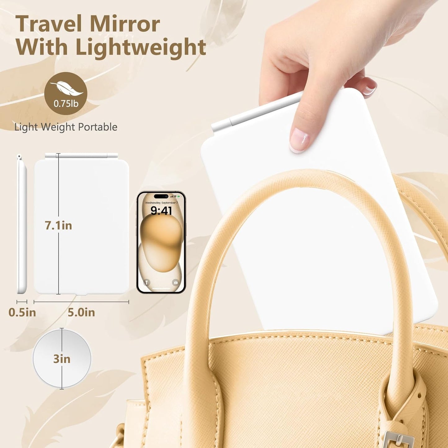 Portable Makeup Mirror with Dual Magnification and Adjustable LED Light, 7x5 Inch