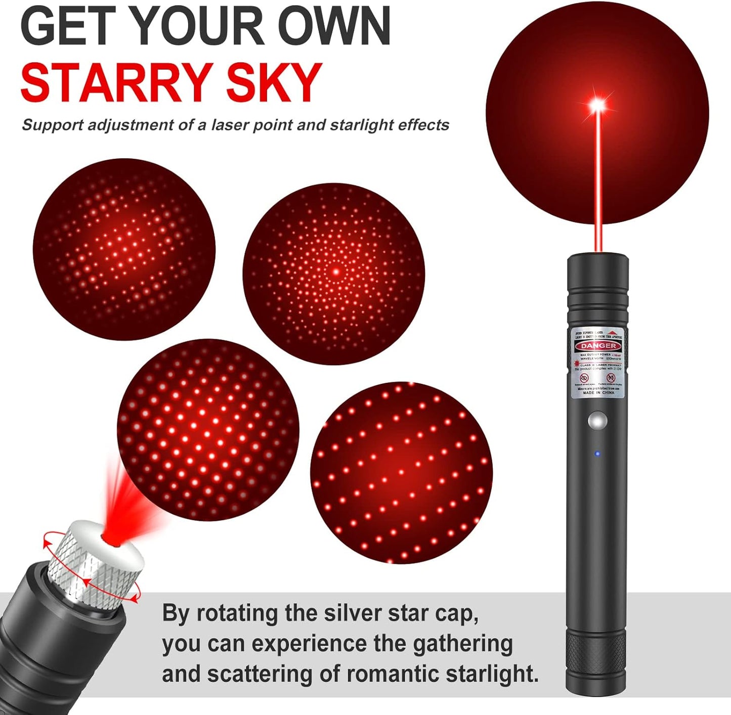 Green Laser Pointer with Rechargeable Battery and Starry Pattern, 2000ft Range