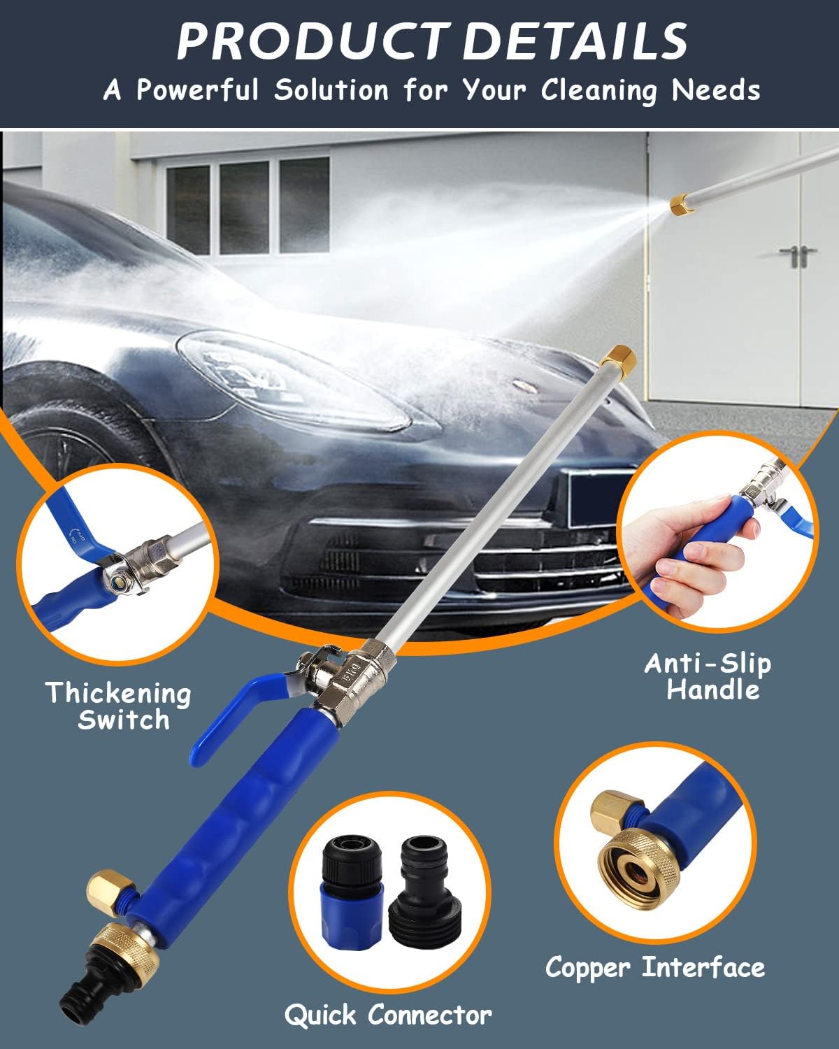 Garden Hose Spray Nozzle with Dual Brass Heads and Ball Valve Control