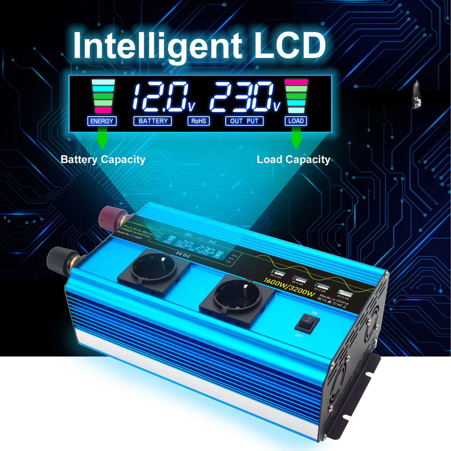 Pure Sine Wave Power Inverter 4000W with Dual Voltage Input and Switchable AC Output