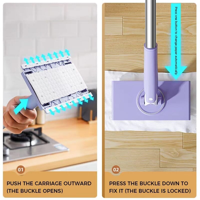 Hands-Free Mop with Automatic Cloth Switching and 360 Degree Swivel Head, Foldable Handle
