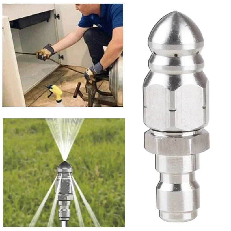 High Pressure Sewer Cleaning Nozzle with Stainless Steel Pointed Tip and Angled Spray Jets