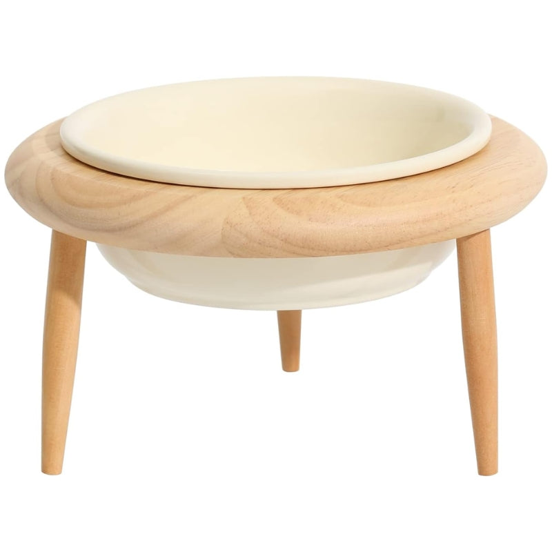 Elevated Ceramic Cat Bowl with Adjustable Oak Wood Stand and Removable Legs