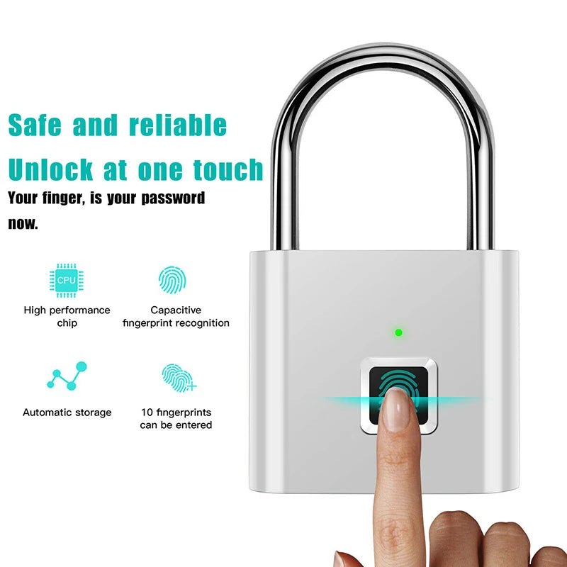 Fingerprint Padlock with App Control and 10-Print Storage, 6-Month Battery