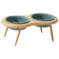 Elevated Ceramic Cat Bowl with Adjustable Oak Wood Stand and Removable Legs