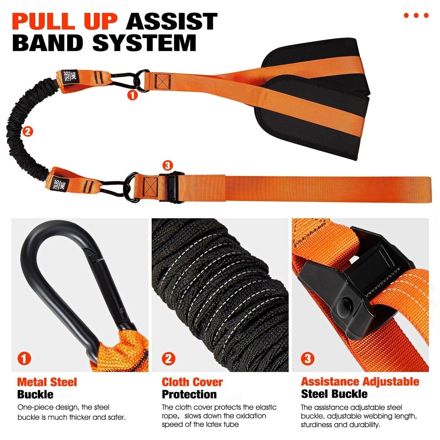 Pull Up Assist Band with Double Foot System and Steel Hooks