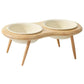 Elevated Ceramic Cat Bowl with Adjustable Oak Wood Stand and Removable Legs