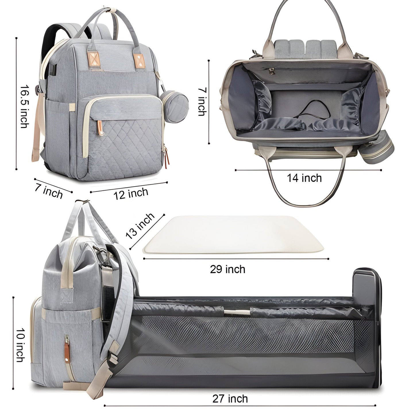 Portable Baby Changing Bag with Convertible Cot and Mosquito Net
