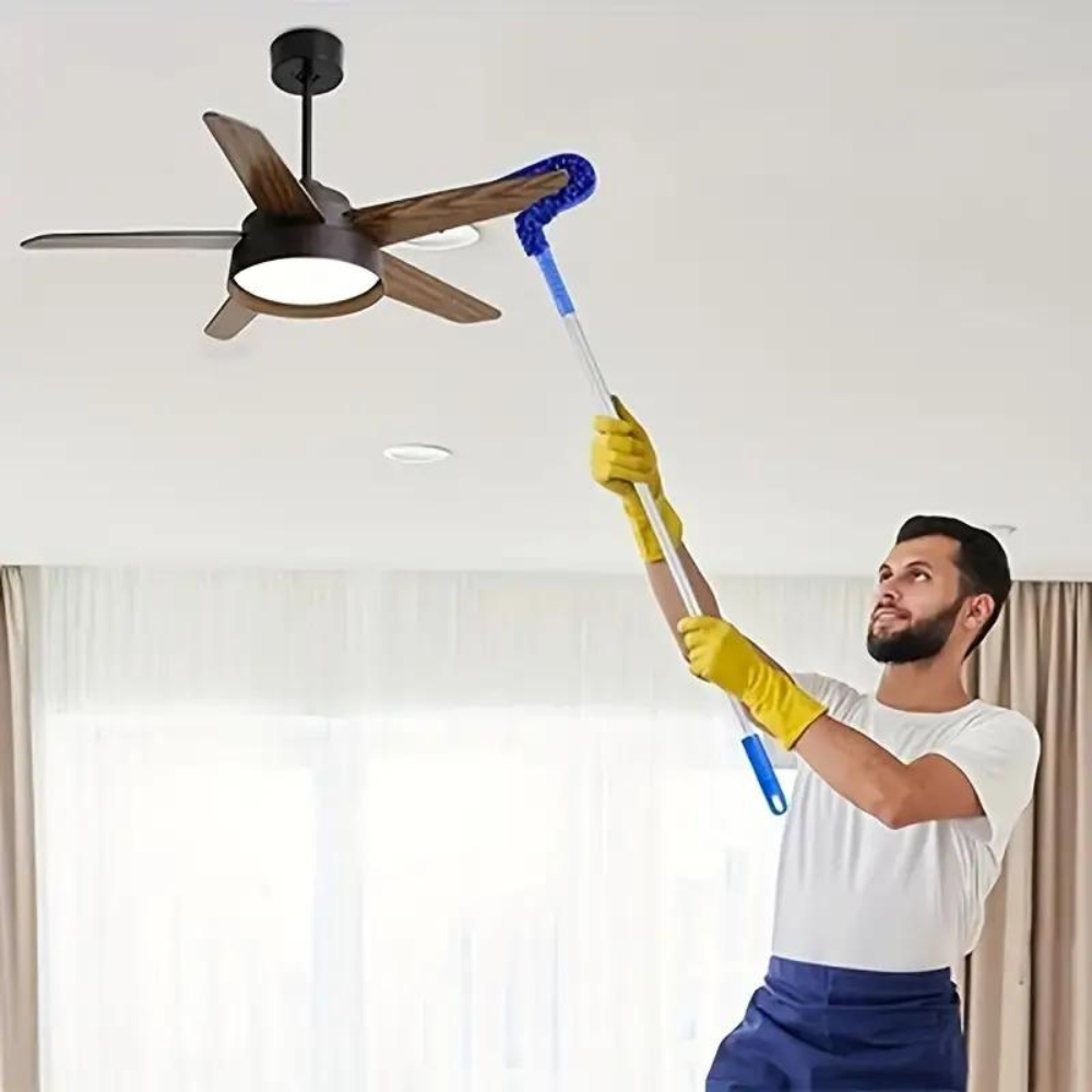 Extendable Ceiling Fan Duster with Bendable Microfiber Head and Aluminum Pole