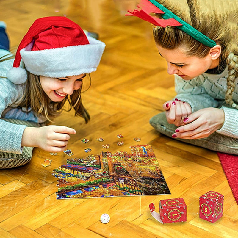 Puzzle Advent Calendar with 1008 Pieces and 24 Daily Boxes, Winter Scene