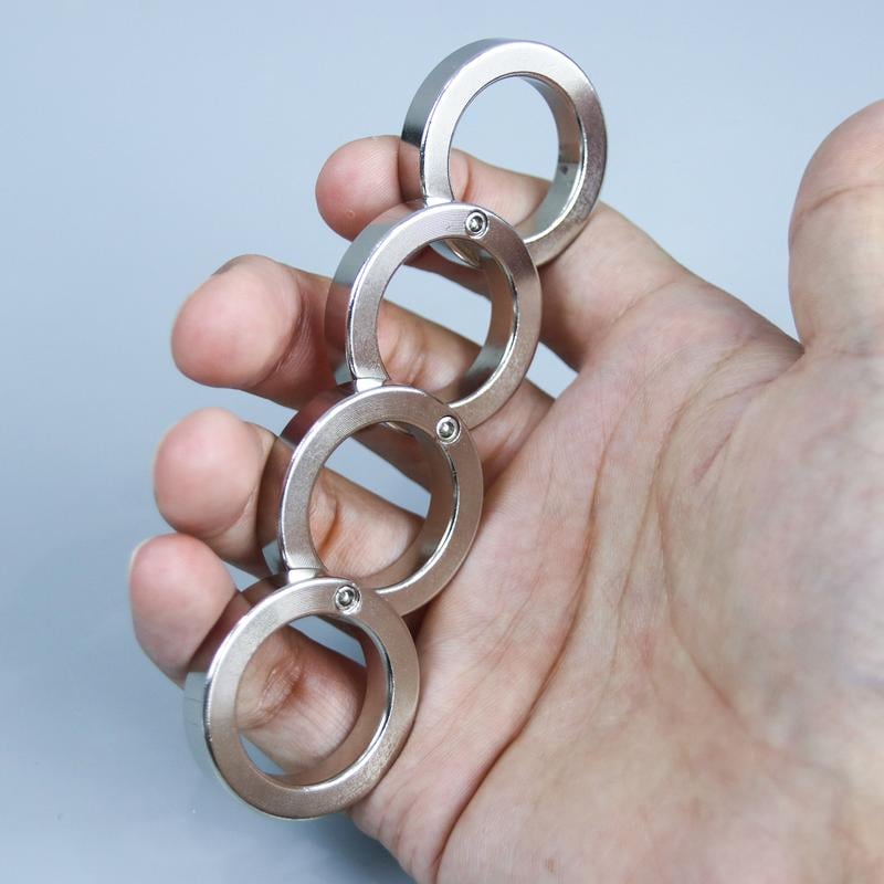 Metal Finger Ring with Four Finger Grip and Spring-Back Action, Silent Operation