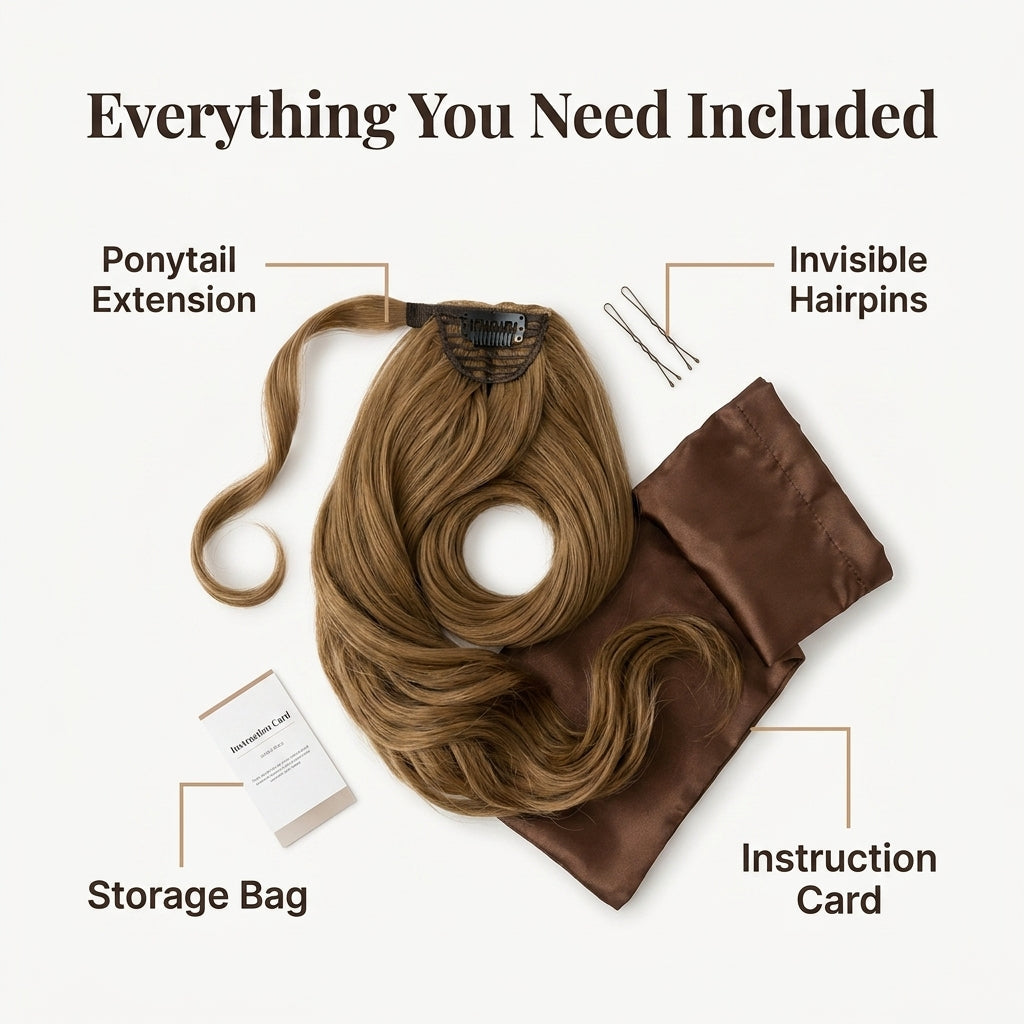 Ponytail Extension with Clip Attachment and Invisible Hairpins, Storage Bag Included