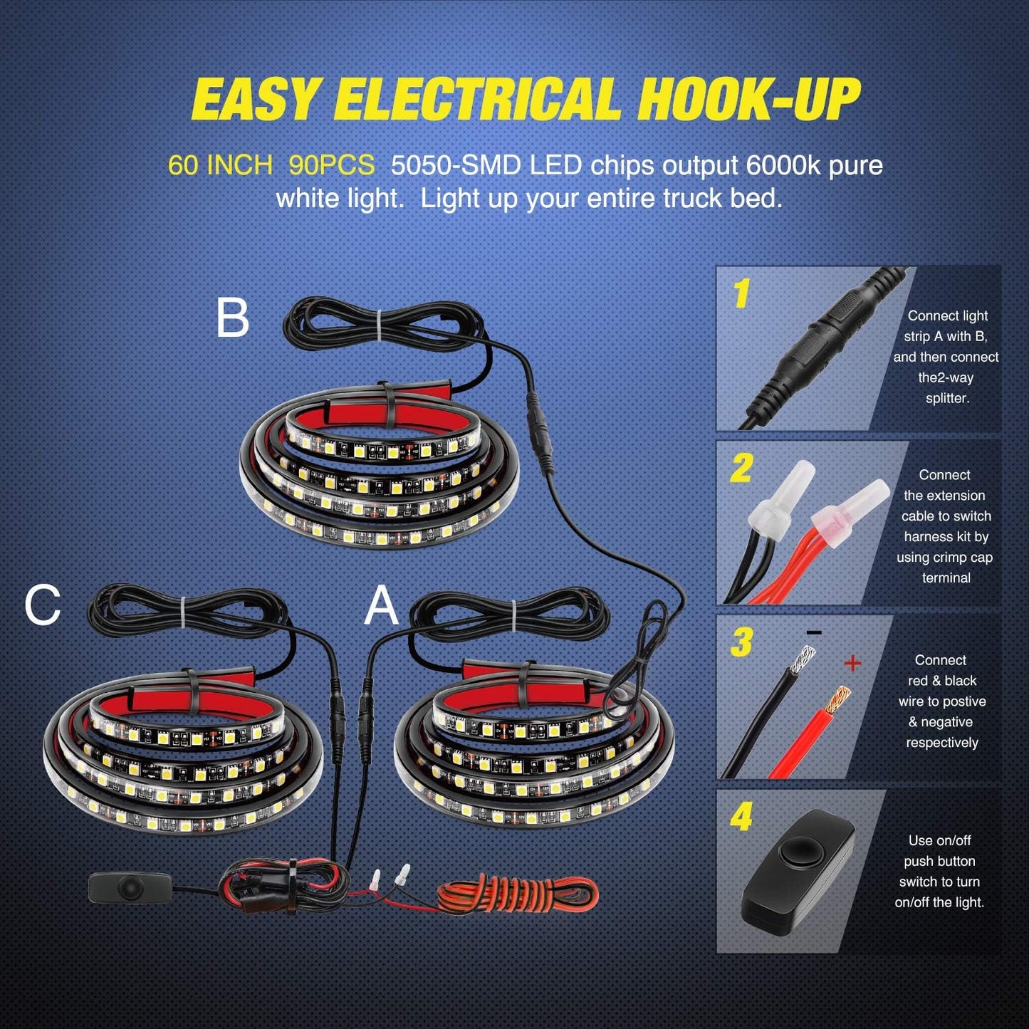 LED Truck Bed Light Strips with 3900 Lumens and Sealed Housing, 60 Inch