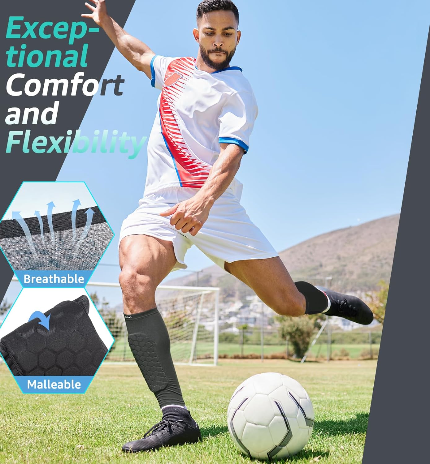 Shin Guard Sleeves with EVA Honeycomb Padding and Silicone Grip, Multi-Sport