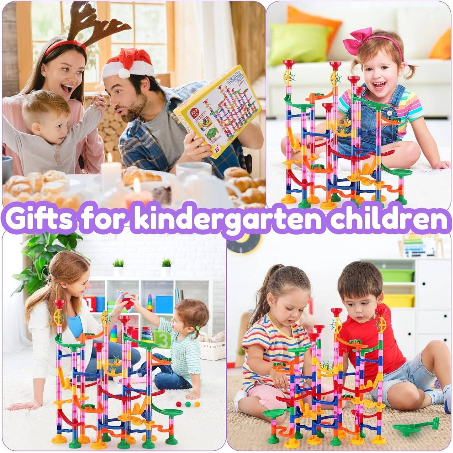 Marble Run Construction Set with 133 Pieces and Button Release Funnel