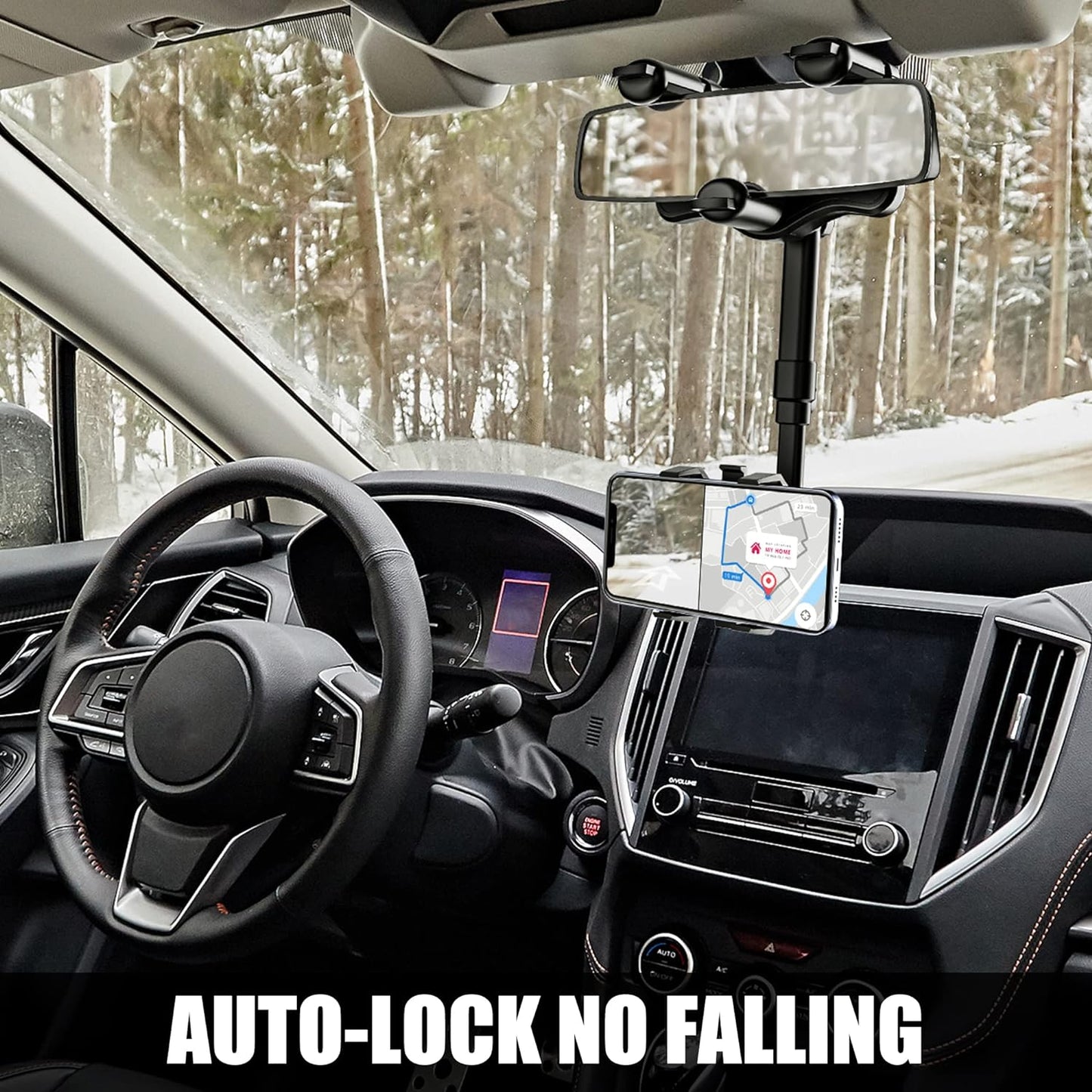 Phone Holder with 360 Degree Rotation and Four Jaw Grip for Rearview Mirror
