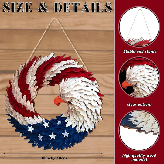 sjbackyard Eagle Wreath Patriotic Wooden Door Sign