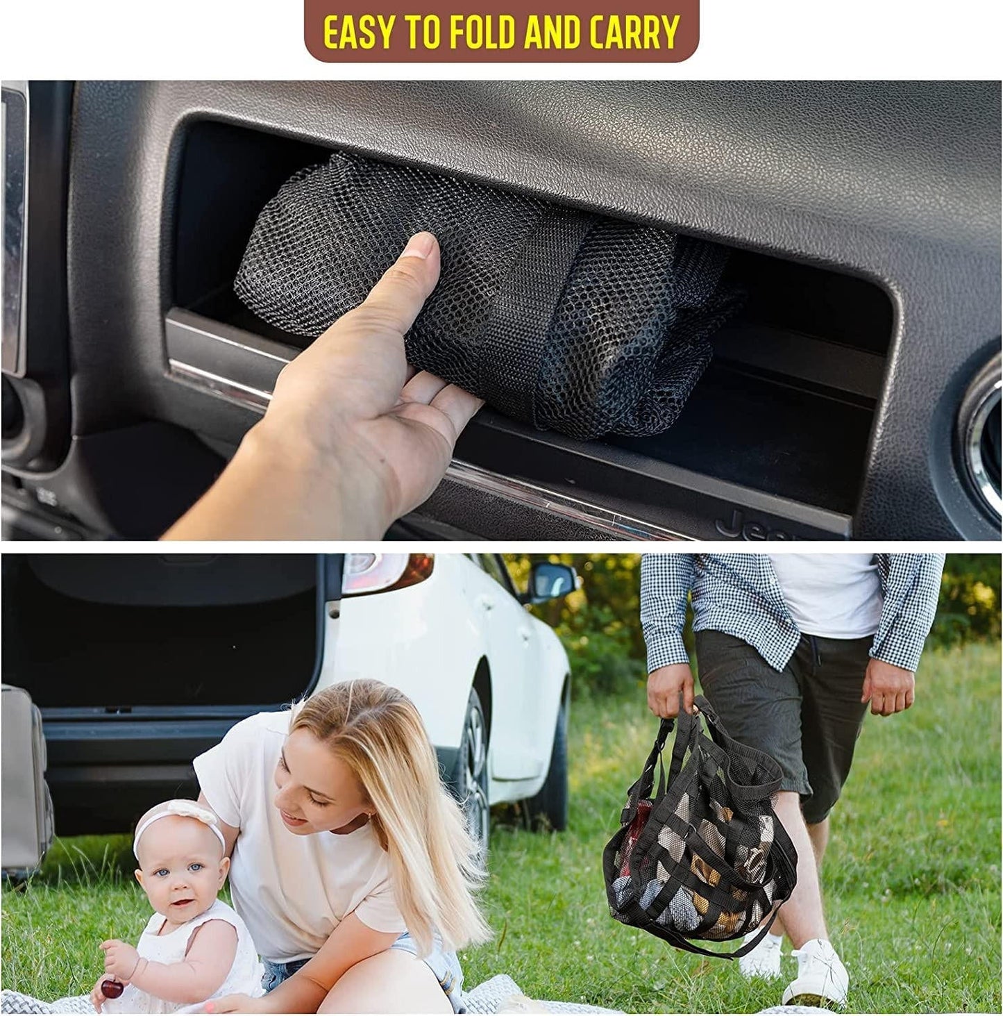 Overhead Vehicle Storage Net with Zipper Access and Buckle Mounting