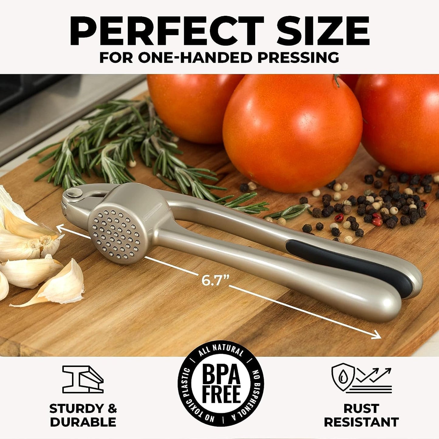 Handheld Garlic Press with 37 Precision Holes and Ergonomic Grip