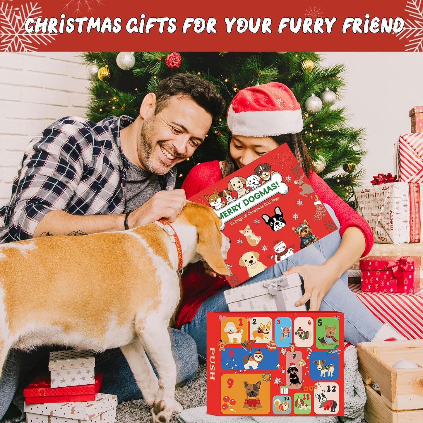 Dog Advent Calendar with 12 Interactive Toys and Squeaky Balls, Ropes for Small to Large Dogs