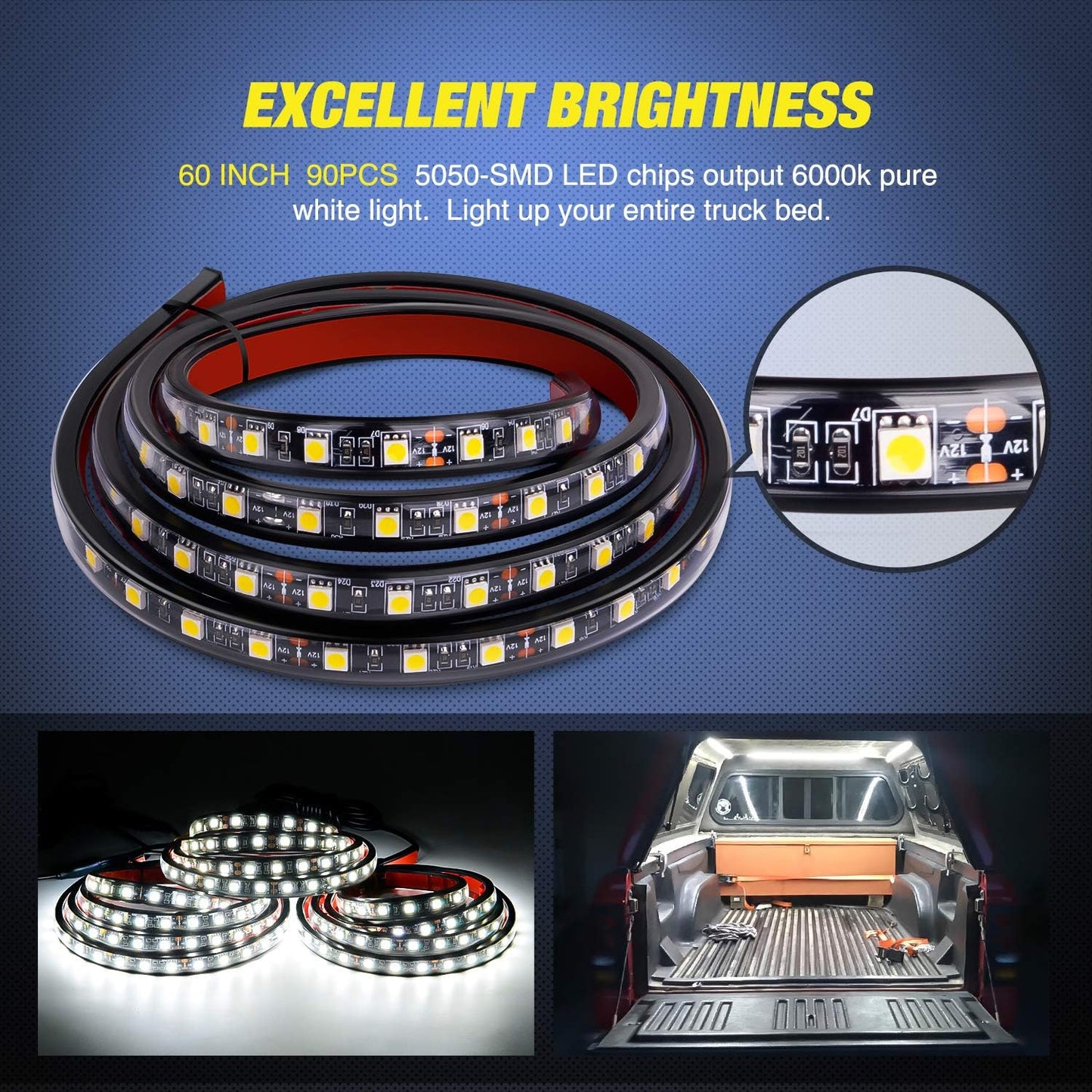LED Truck Bed Light Strips with 3900 Lumens and Sealed Housing, 60 Inch
