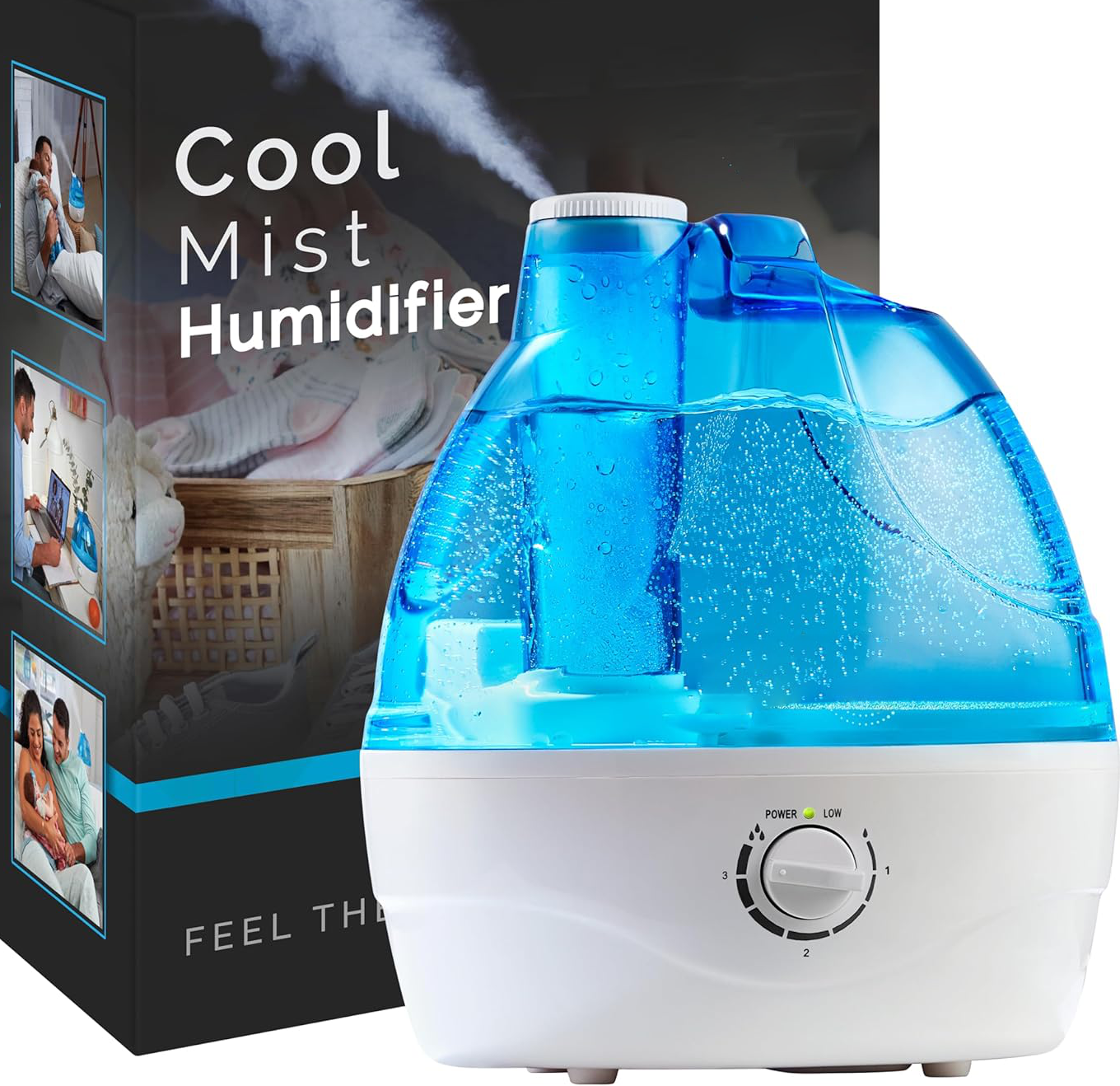 Ultrasonic Cool Mist Humidifier with 360 Degree Nozzle and Auto Shutoff, 2.2L Tank