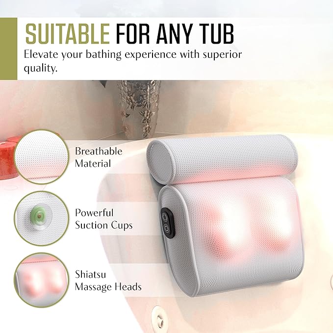 Bath Pillow with Suction Cups and Textured Foam for Neck Support
