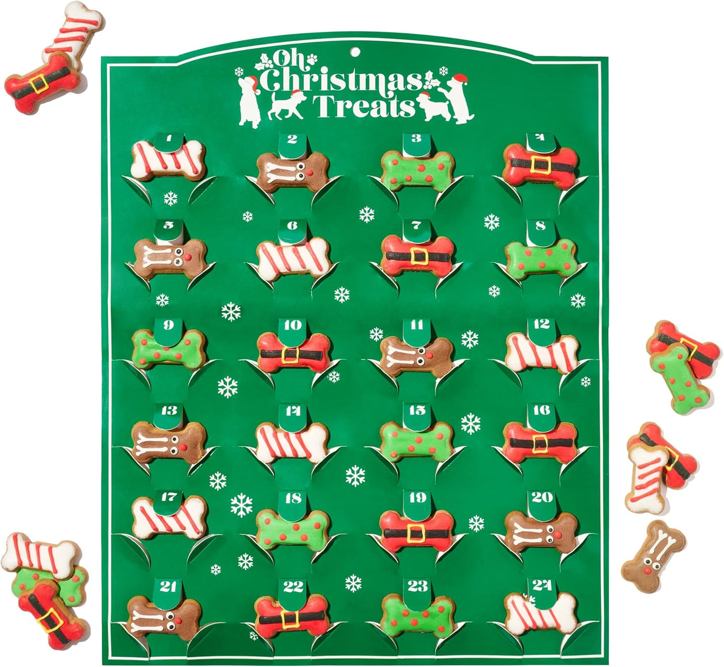Dog Treat Advent Calendar with 24 Gingerbread Biscuits and Hand Decorated Designs