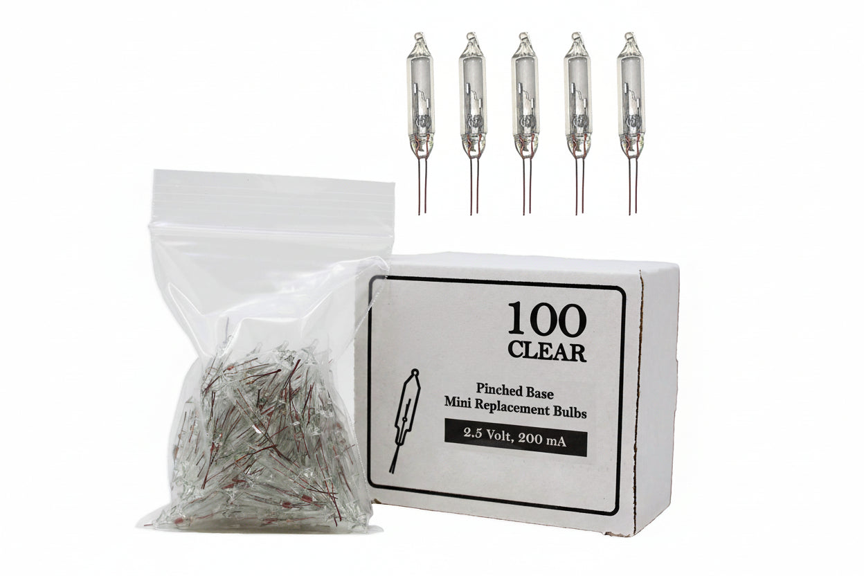 612 Vermont Mini Christmas Replacement Bulbs, Clear Glass, 100 Count, Pinched Base, Model W2V200-100C