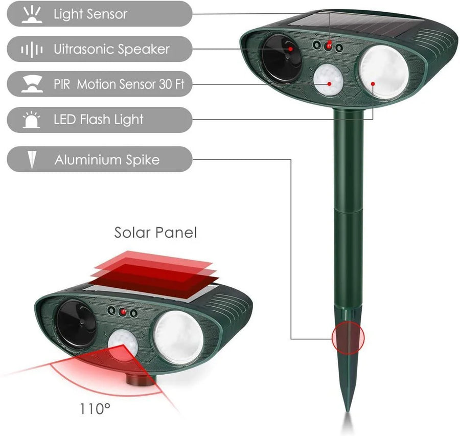 Ultrasonic Deer Repeller, Solar Powered Motion-Activated Animal Deterrent