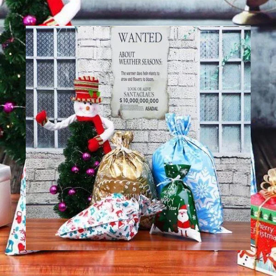 Drawstring Christmas Gift Bags Reusable Decorative Set